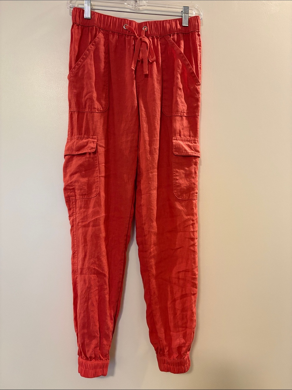Women’s Linen Cargo Jogger Pants - Casual Drawstring Waist